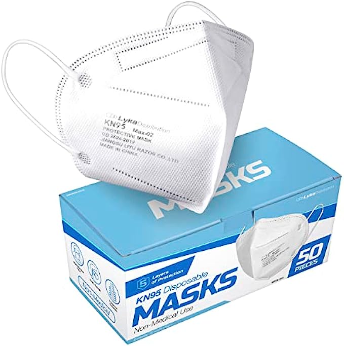Lyka Distribution KN95 Face Masks - 50 Pack - 5 Layer Protection Breathable KN95 Face Mask - Filtration&gt;95% with Comfortable Elastic Ear Loop | Non-Woven Polypropylene Fabric
