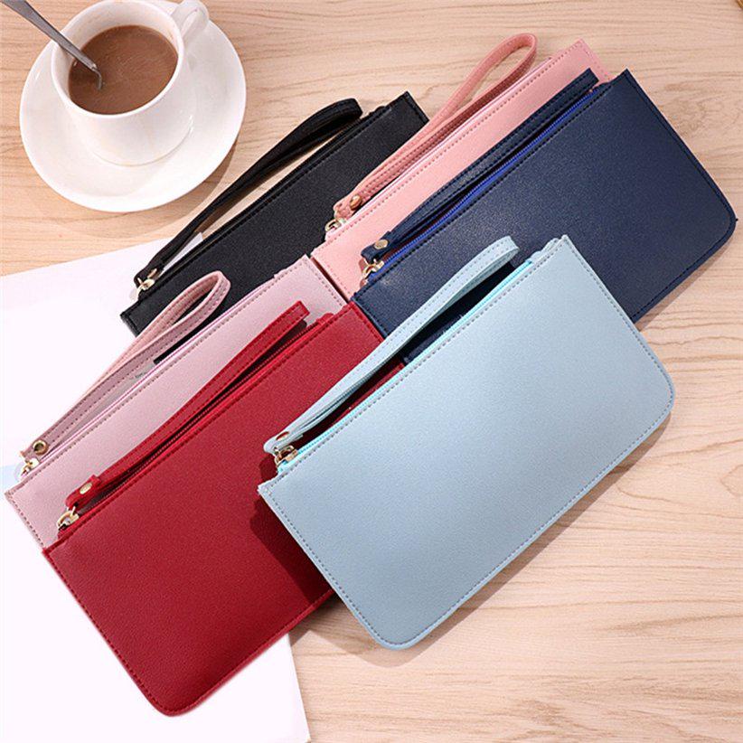 Women&#039;s Coin Purse Korean Plain Small Card Holder Long Wallet Fashion Clutch Leather Zipper Phone Bag