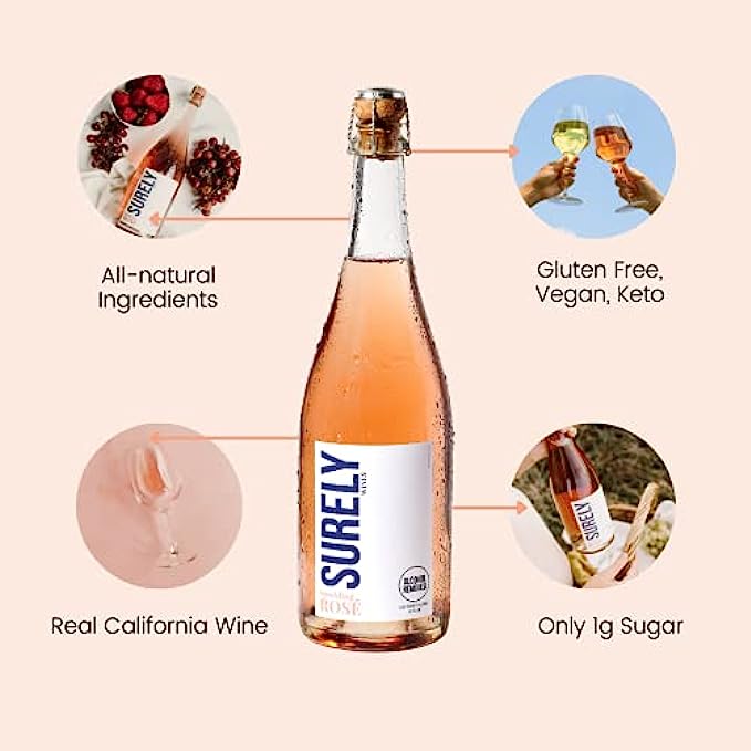 Surely Non Alcoholic Rose - World&#039;s First Sparkling Wine that Tastes Like the Real Thing, Low Sugar, Keto-Friendly, Low Calorie, 750ml