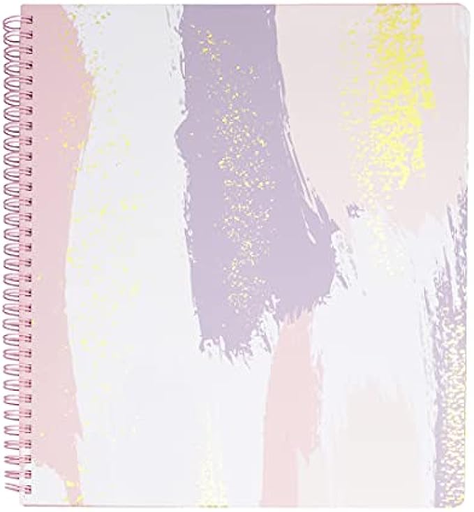 Steel Mill &amp; Co Cute Large Spiral Notebook College Ruled, 11&quot; x 9.5&quot; with Durable Hardcover and 160 Lined Pages, Pastel Brush Strokes