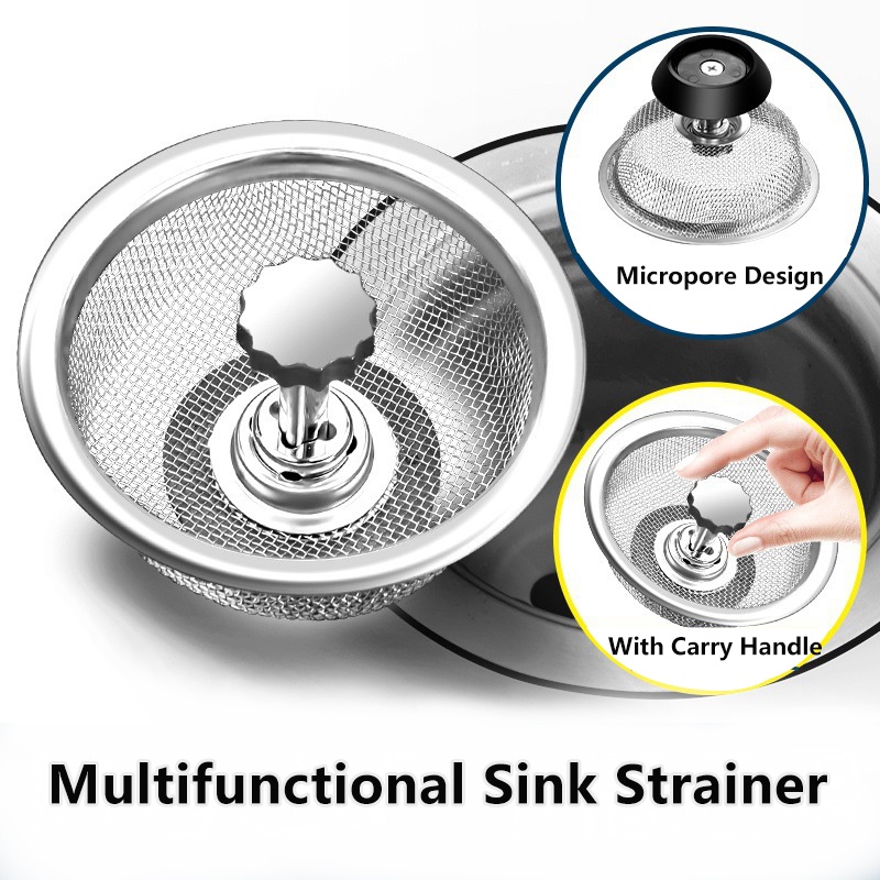 Stainless Steel Sink Filter with Plug Sink Strainer Drainer Drain Filter Kitchen Strainer